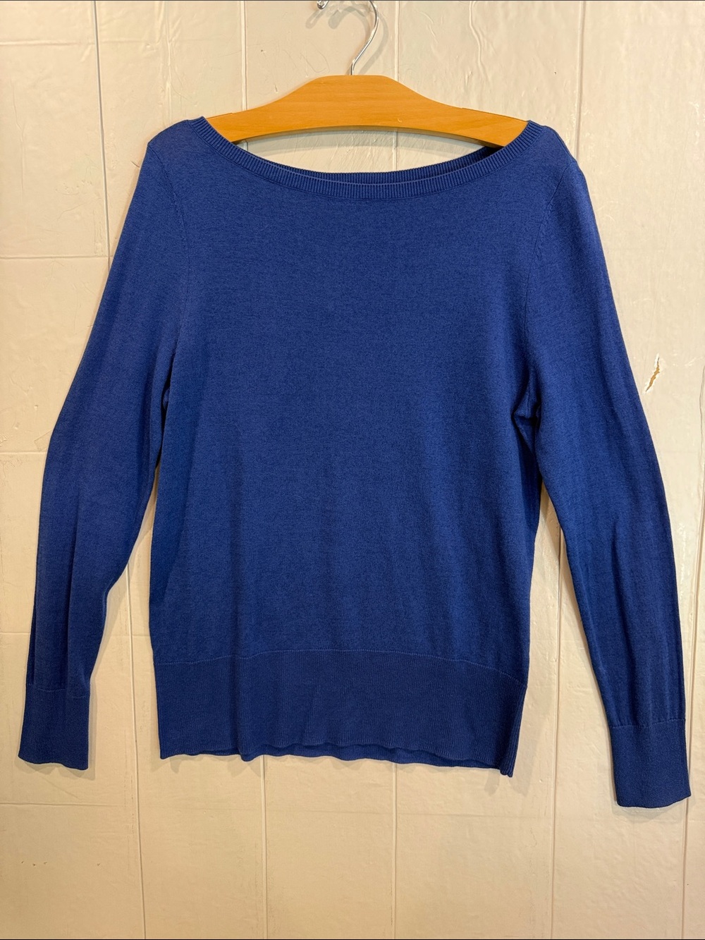 Halogen NWT Pima Cotton Blend Scoop Neck Sweater in Royal Blue